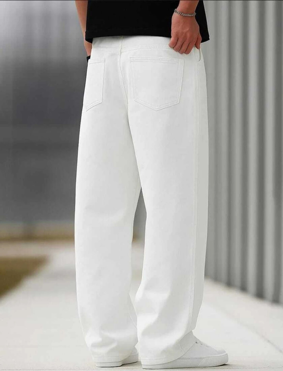 Image of BOSWUD Loose Fit Men White Jeans