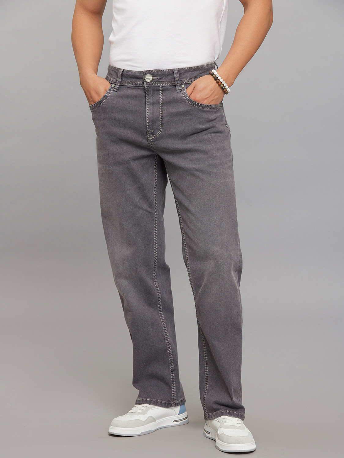 Image of ROOKIES Men Straight Fit Mid Rise Grey Jeans