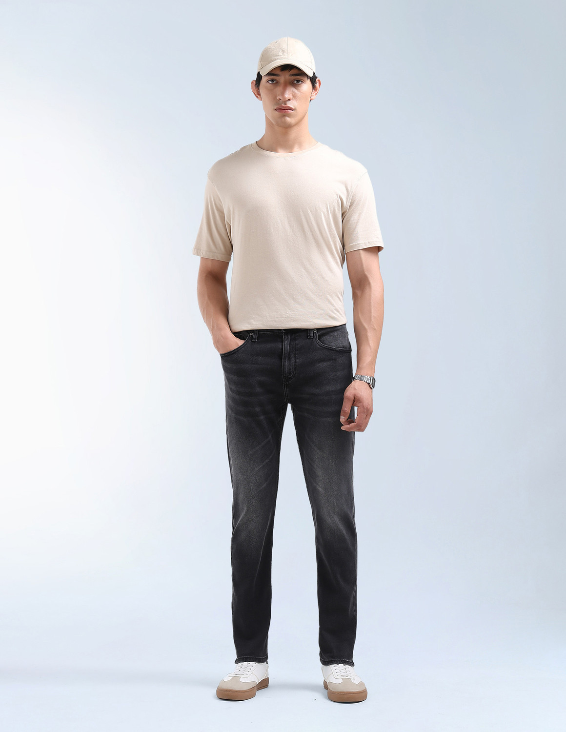 Image of FLYING MACHINE Tapered Fit Men Black Jeans