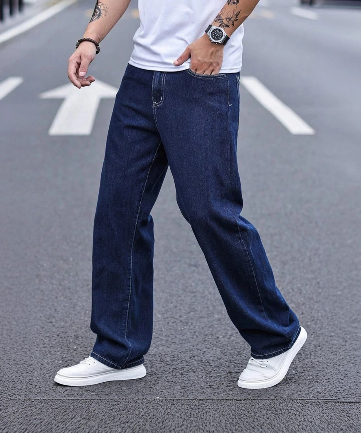 Image of DENIM LOOK Loose Fit Men Dark Blue Jeans