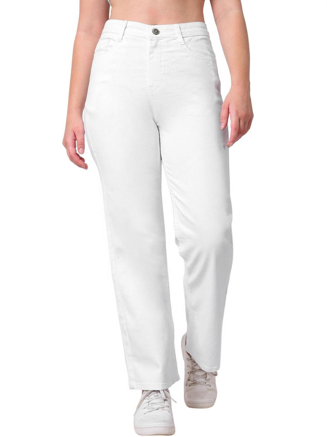 3BUTTERFLIES Boot-Leg Women White Jeans