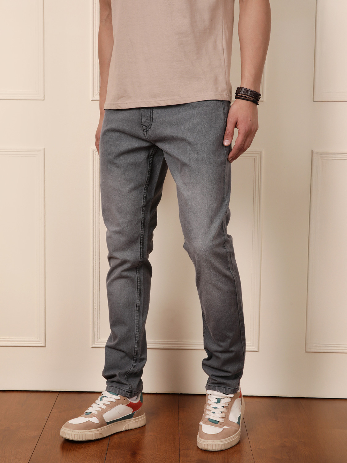 Image of WROGN Tapered Fit Men Grey Jeans