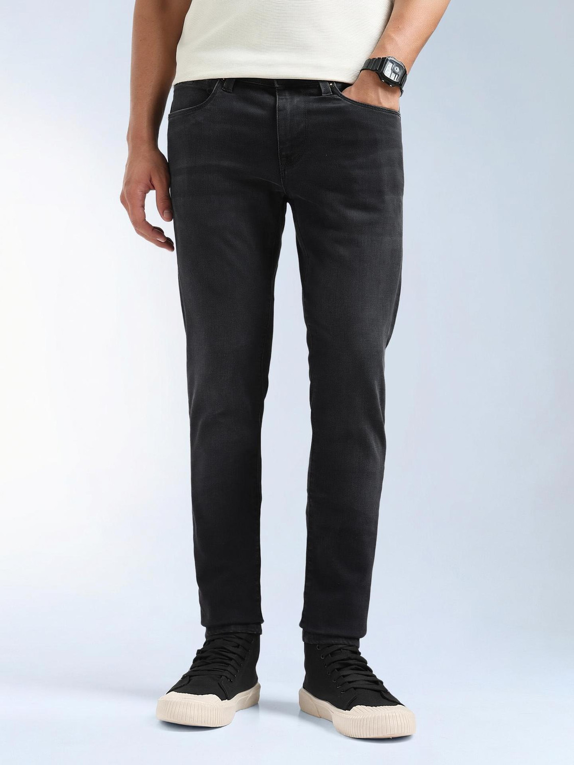 Image of FLYING MACHINE Skinny Men Black Jeans