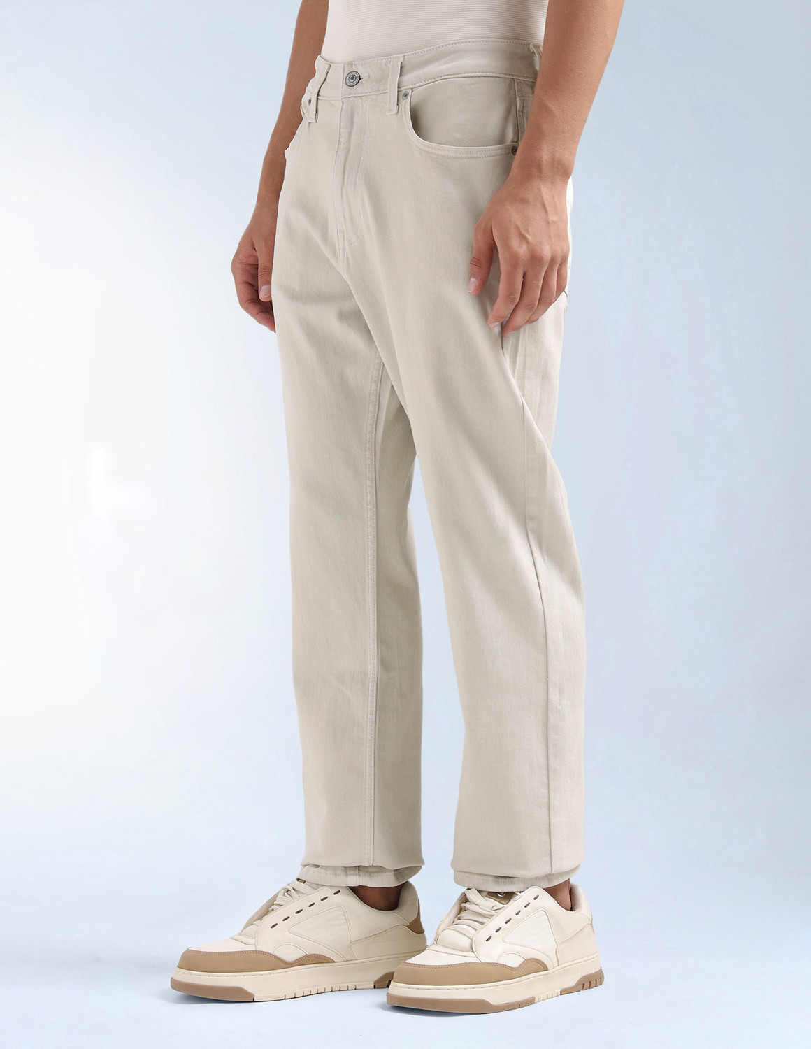 Image of FLYING MACHINE Straight Fit Men Beige Jeans