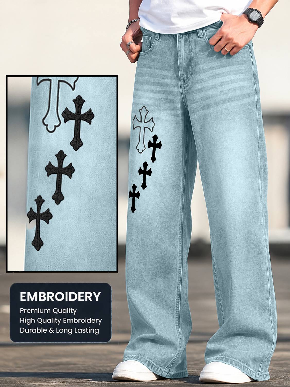 Plus91 Baggy Fit Men Blue Jeans - Image 5