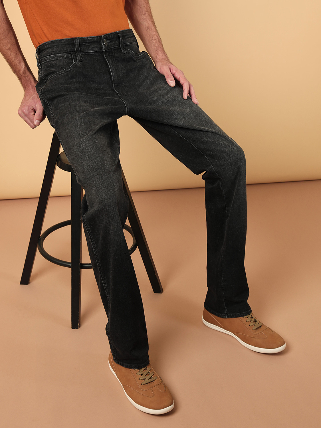 Image of Wrangler Straight Fit Men Black Jeans