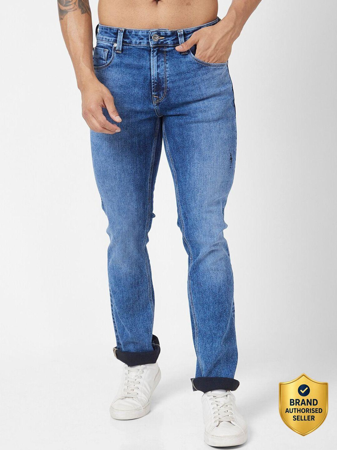 Image of Spykar Slim Men Dark Blue Jeans