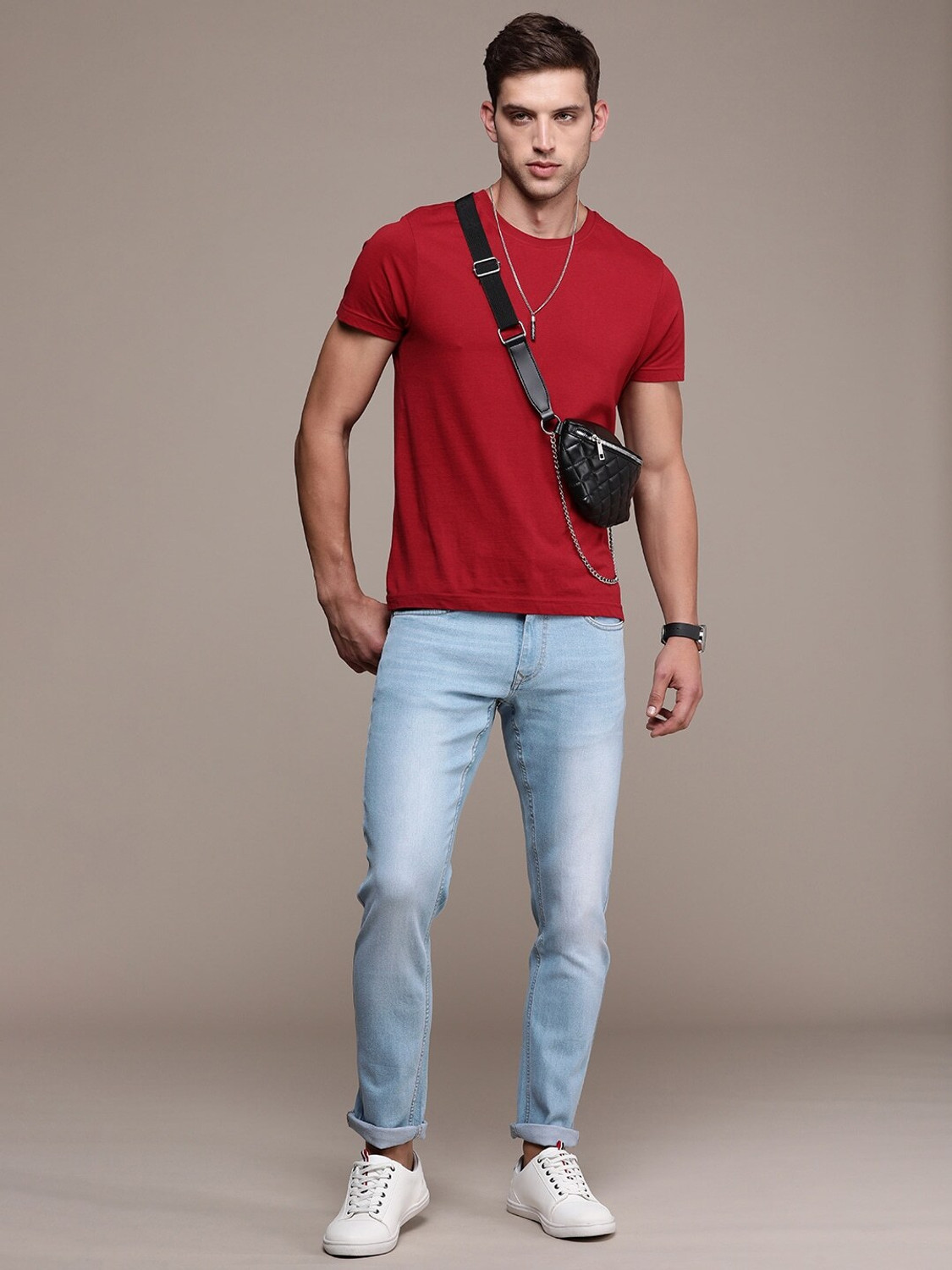 Image of WROGN Men Slim Mid Rise Light Blue Jeans