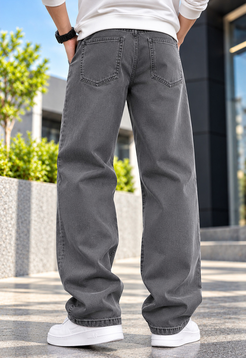 Image of POKHINDA Men Straight Fit Mid Rise Grey Jeans