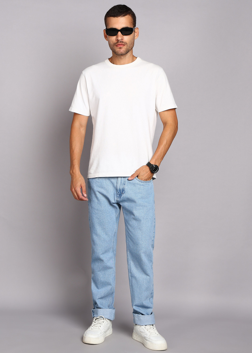Image of INTEGRITI Men Straight Fit Mid Rise Light Blue Jeans