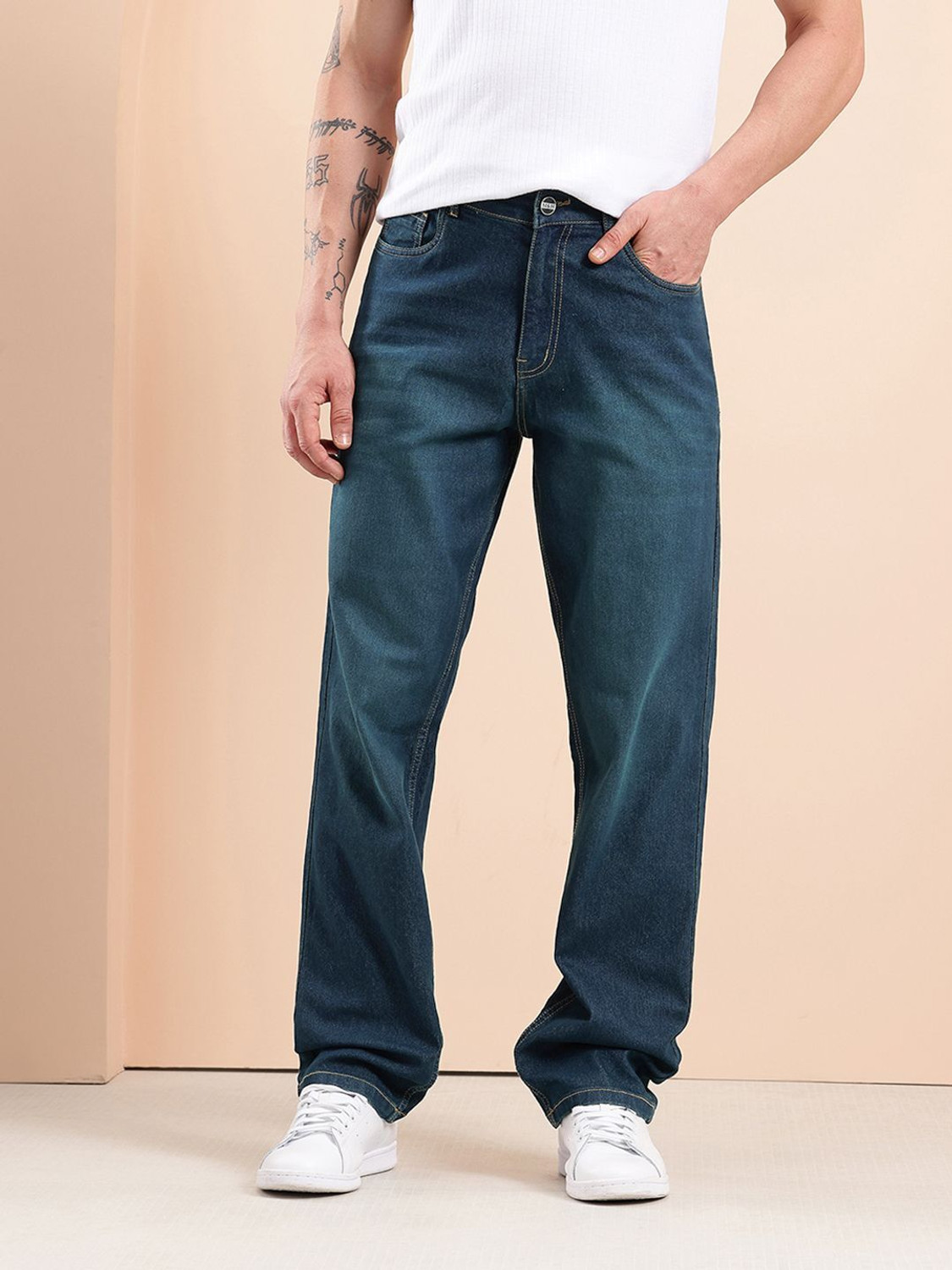 Image of Mast & Harbour Straight Fit Men Blue Jeans