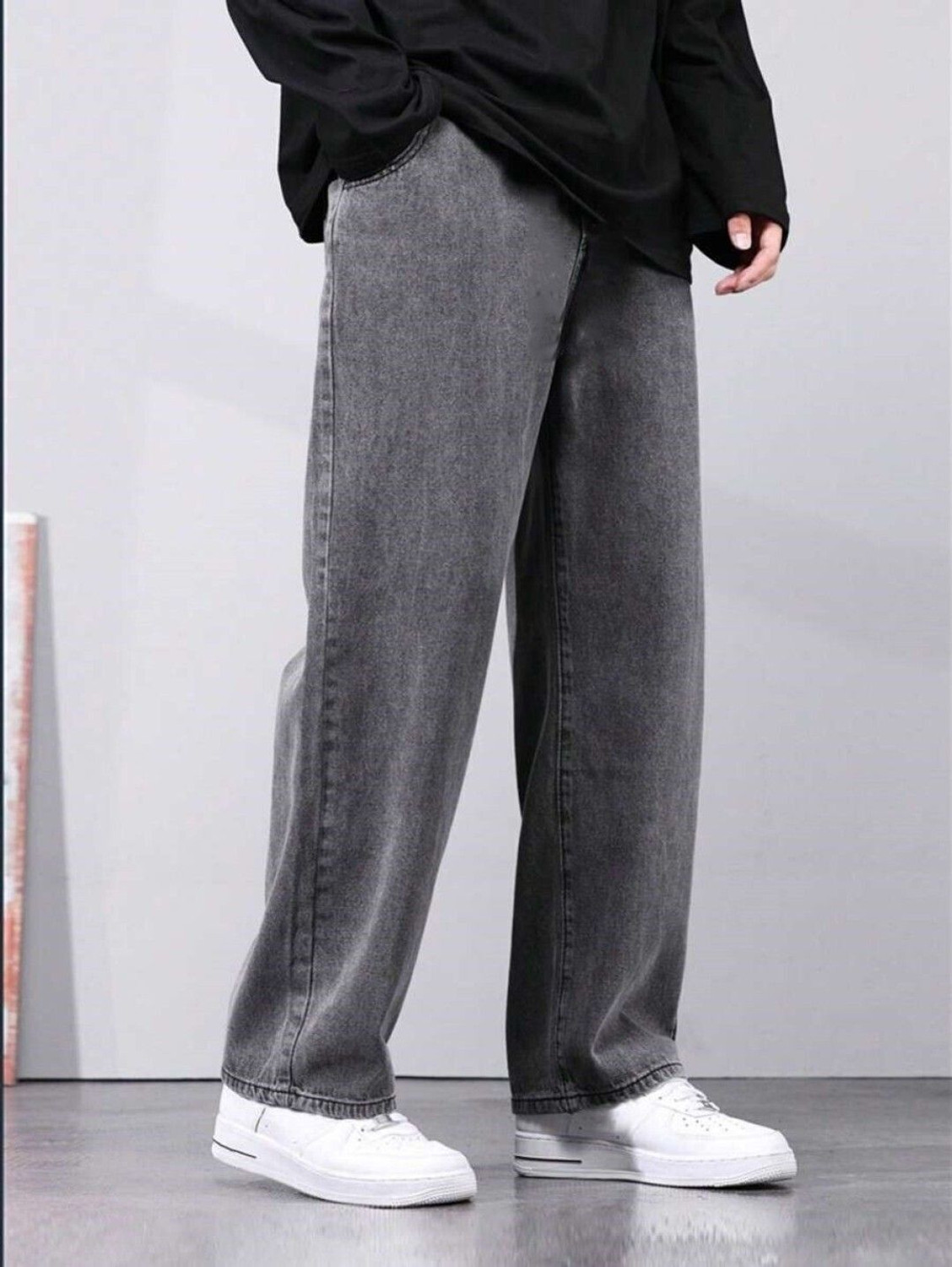 Image of UNIFAV FASHIONS Wide Leg Men Grey Jeans
