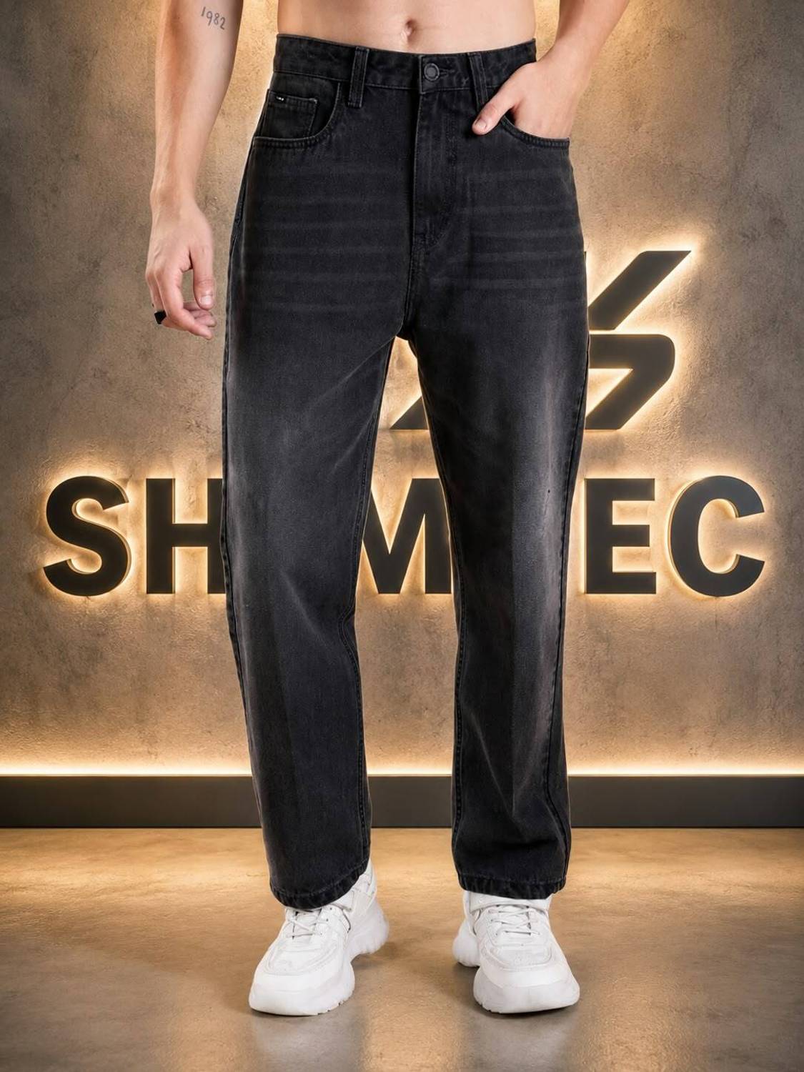 SHIMTEC Straight Fit Men Black Jeans - Image 1