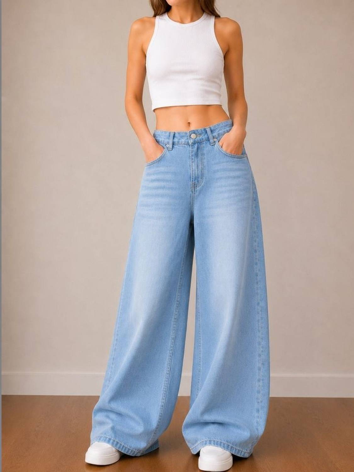 BEAUTEEY Wide Leg Women Light Blue Jeans - Image 4