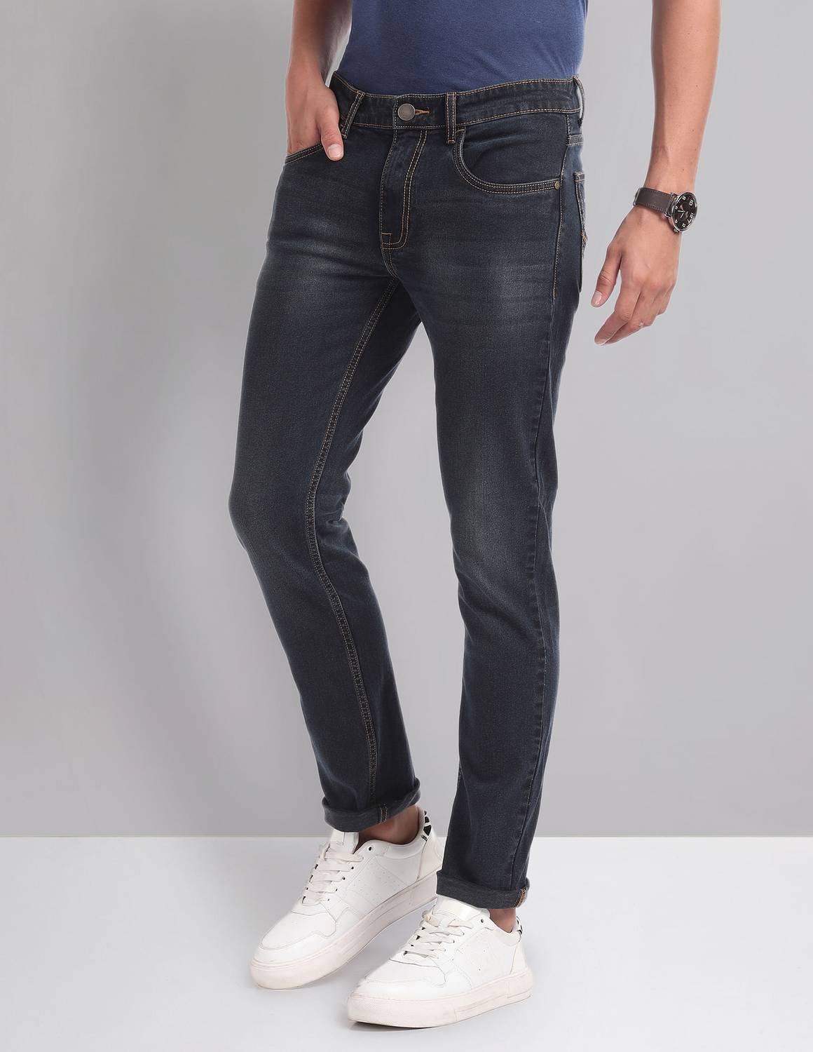 AD by Arvind Skinny Men Dark Blue Jeans
