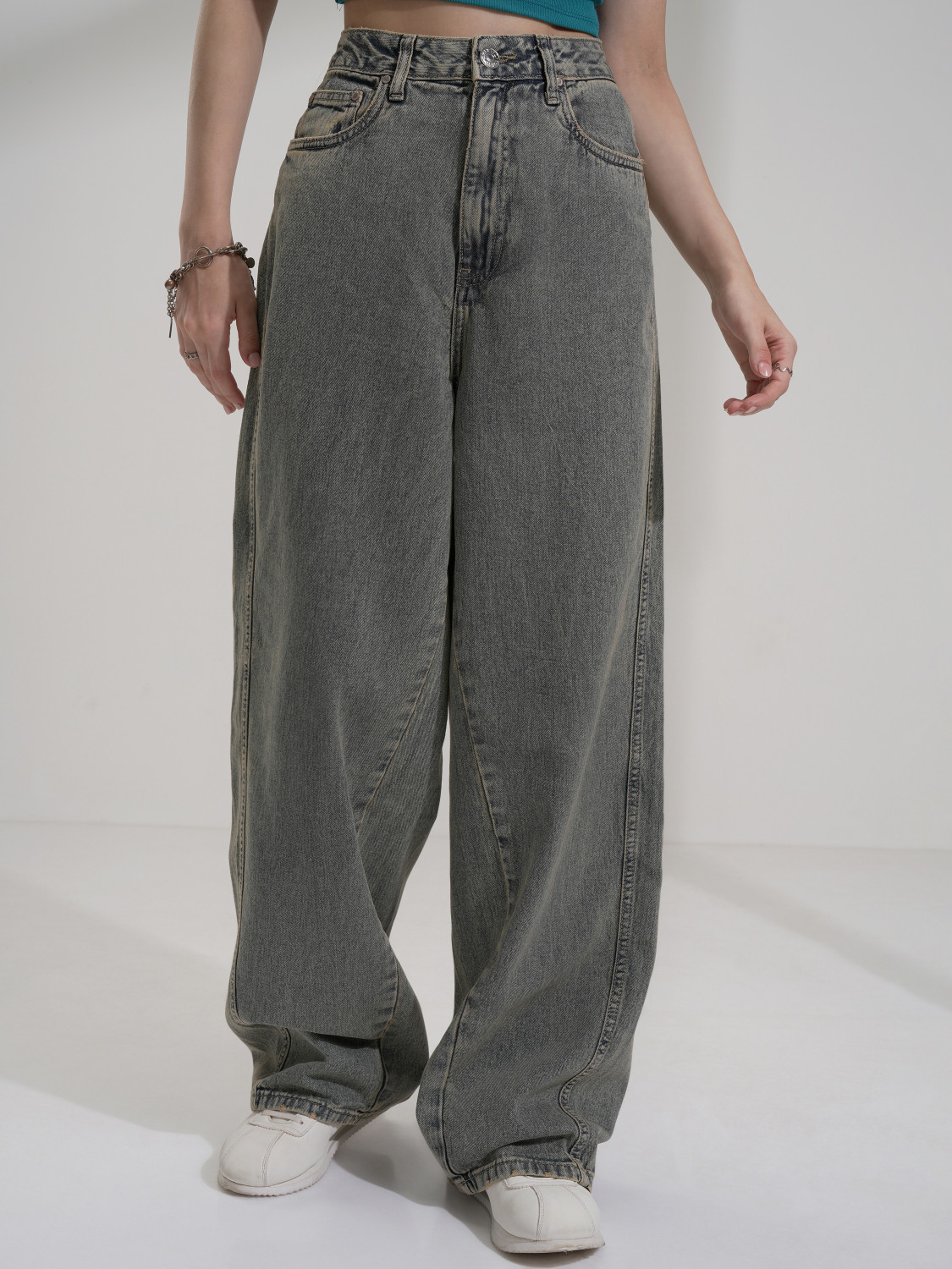 Image of Tokyo Talkies Loose Fit Women Grey Jeans