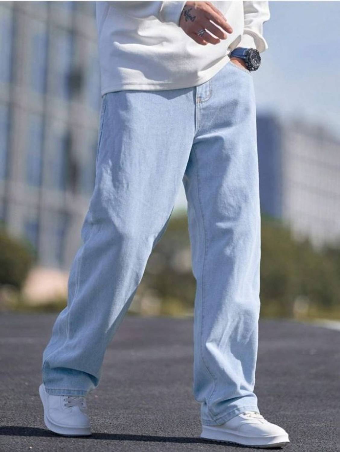 MEIXN Loose Fit Men Light Blue Jeans - Image 2