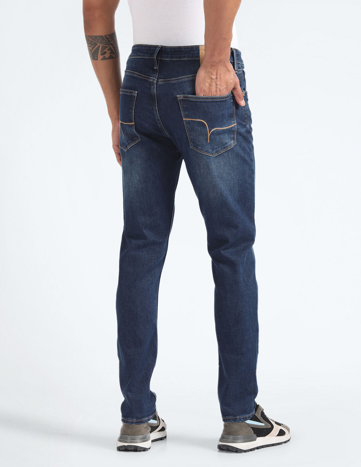 Image of FLYING MACHINE Tapered Fit Men Blue Jeans