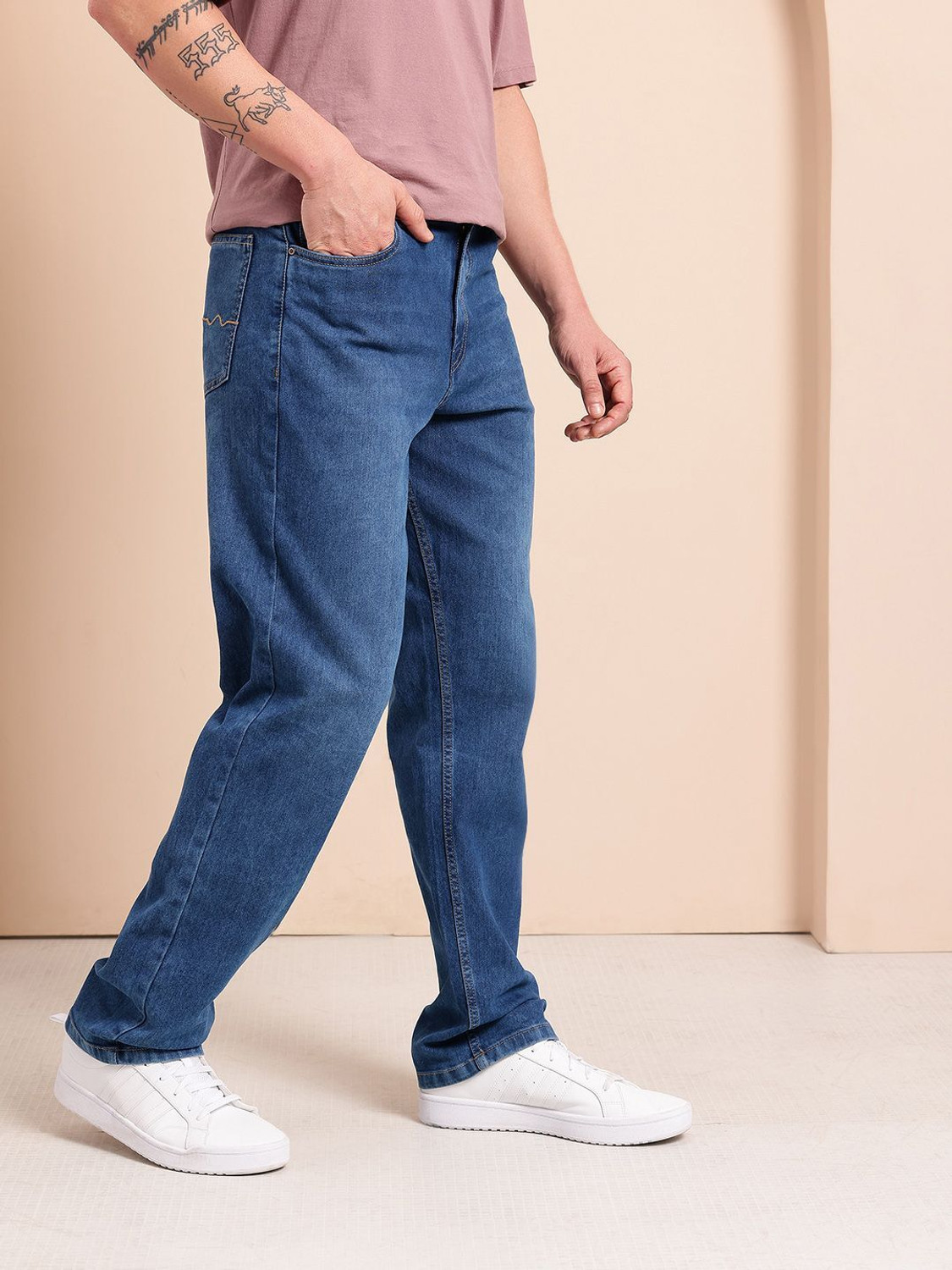 Image of Mast & Harbour Straight Fit Men Blue Jeans