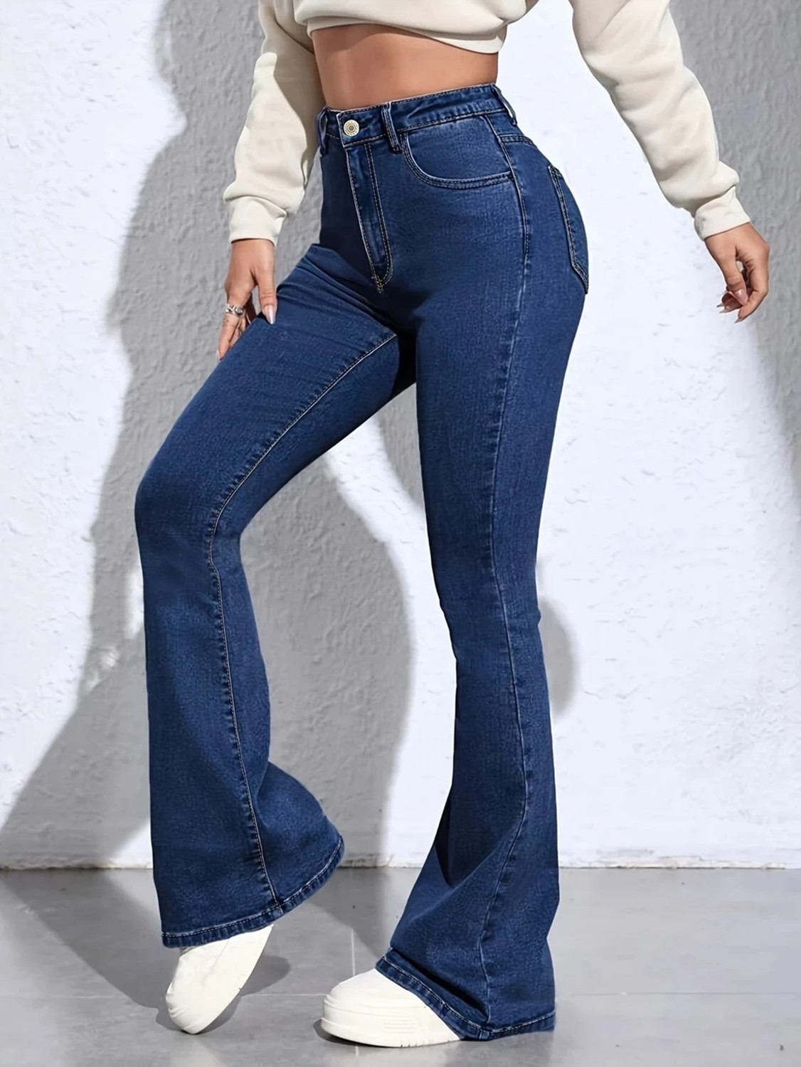 Image of GLOBENAUT Flared Women Dark Blue Jeans