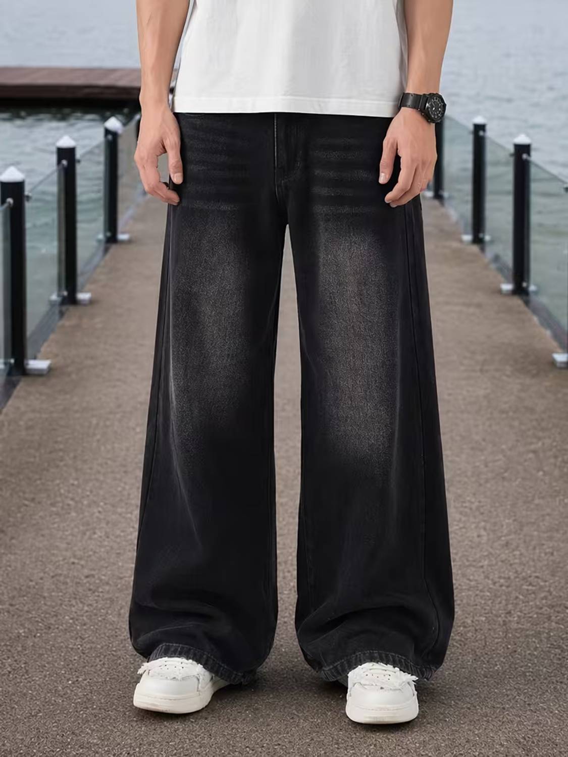 Old Denim Wide Leg Black Jeans - Image 1