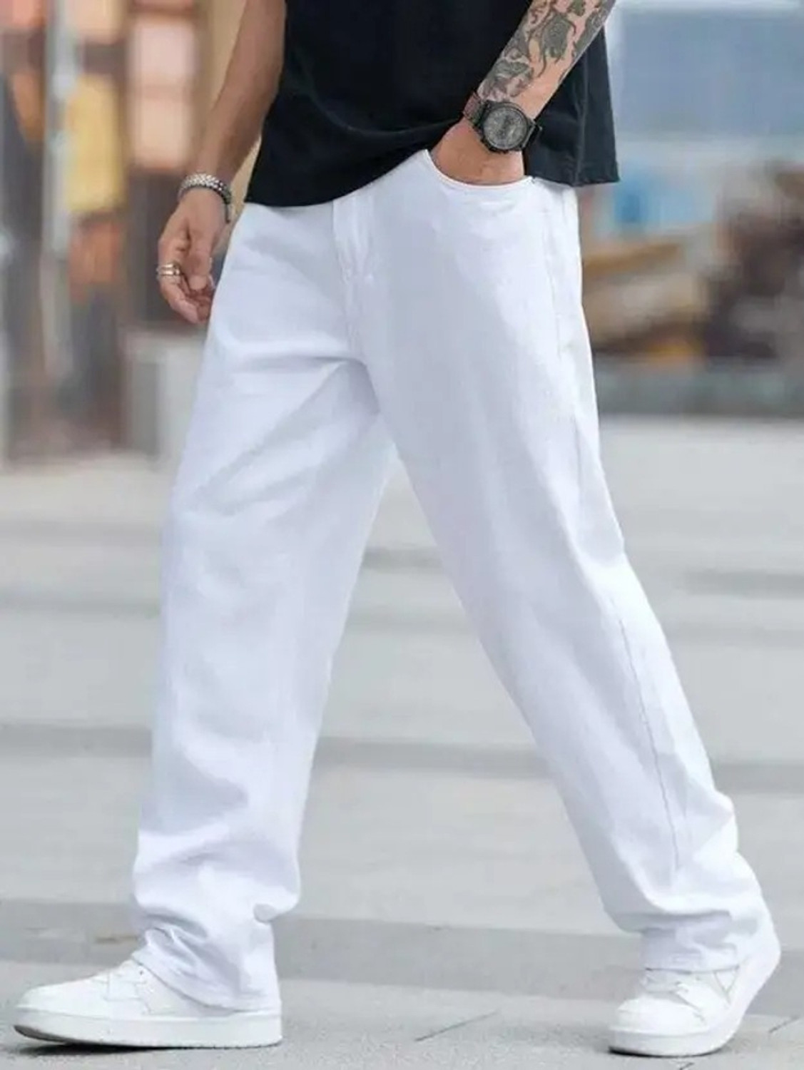 Image of M Q Denim Loose Fit Men White Jeans
