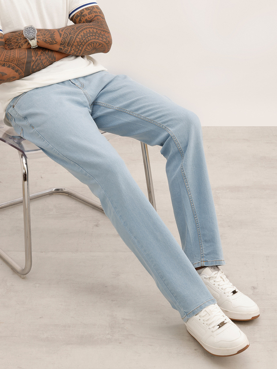 Image of WROGN Straight Fit Men Grey Jeans