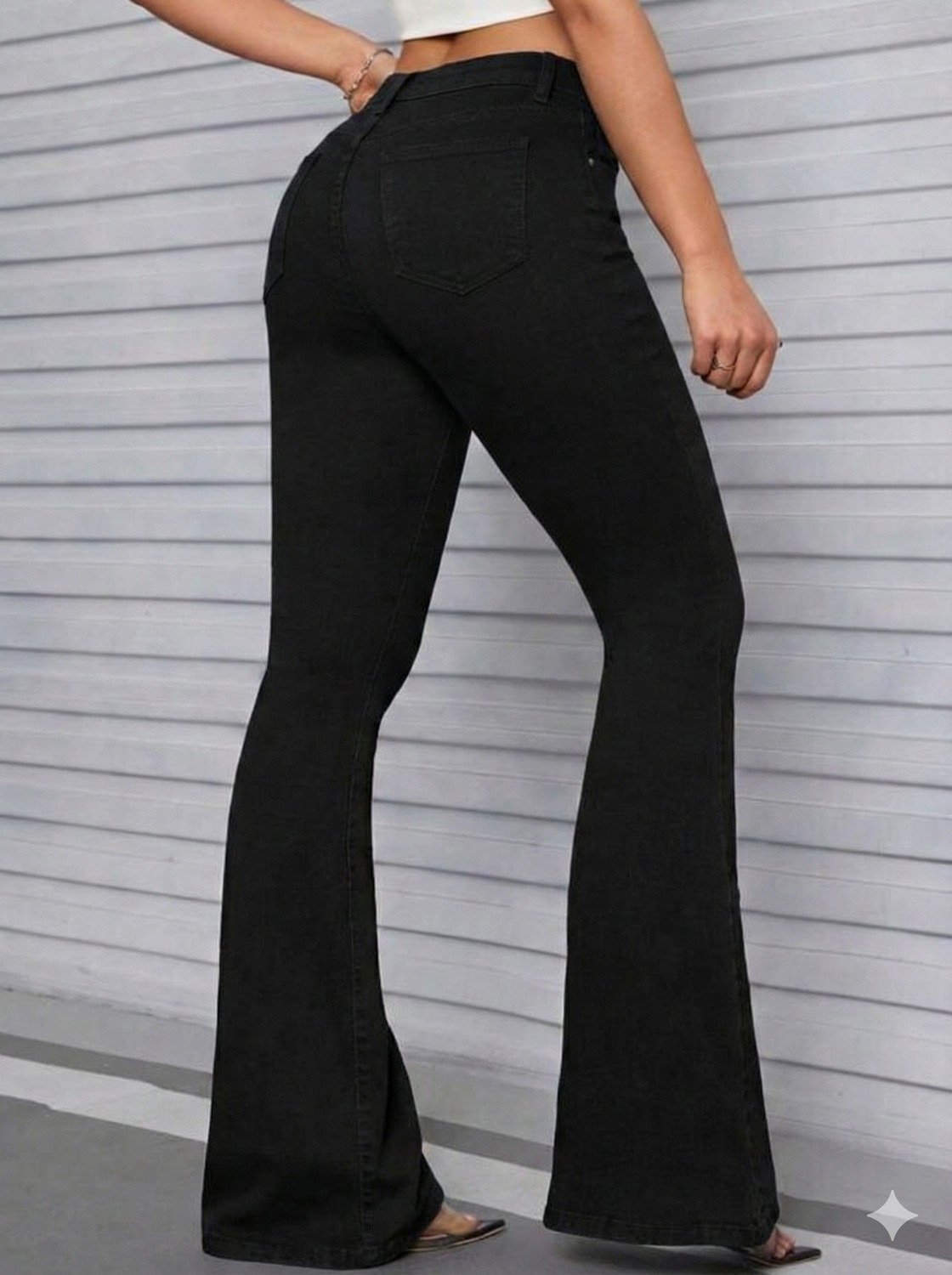 Image of silver threads Flared Women Black Jeans
