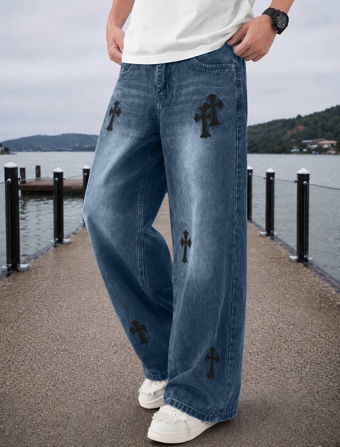 Plus91 Baggy Fit Men Dark Blue Jeans - Image 1
