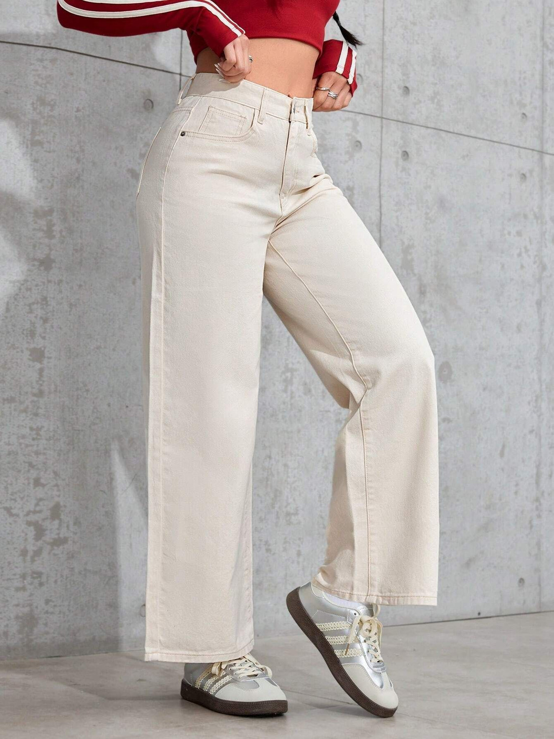 Image of Vktex Relaxed Fit Women Beige Jeans