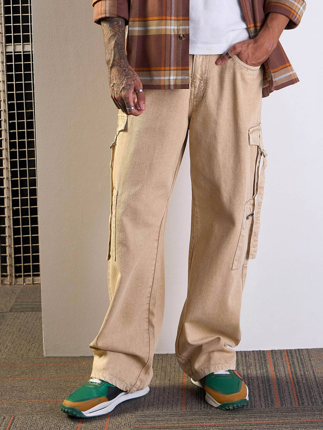 MASCLN Sassafras Loose Fit Men Beige Jeans - Image 1