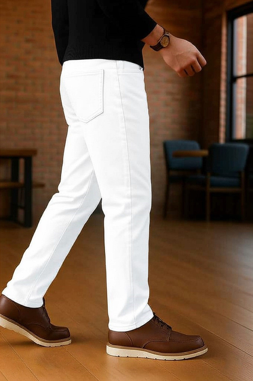 Image of BEN MARTIN Straight Fit Men White Jeans