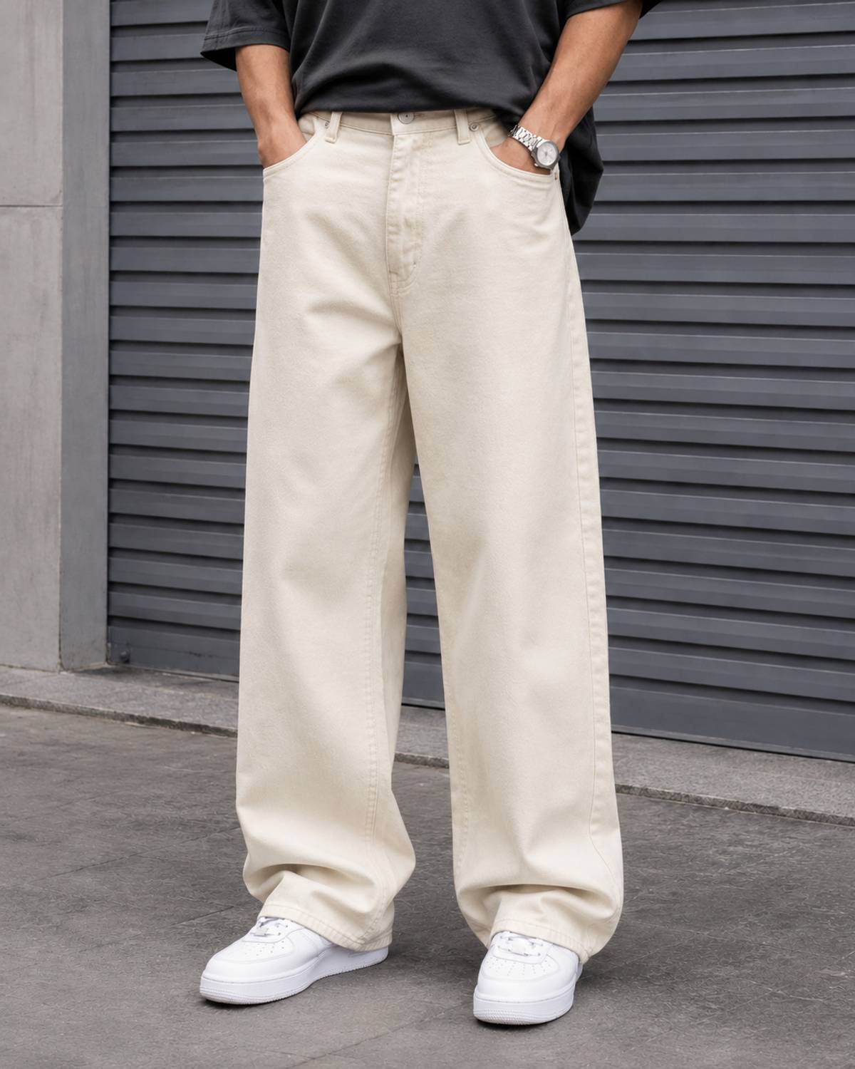 Pahiraav Wide Leg Men Beige Jeans