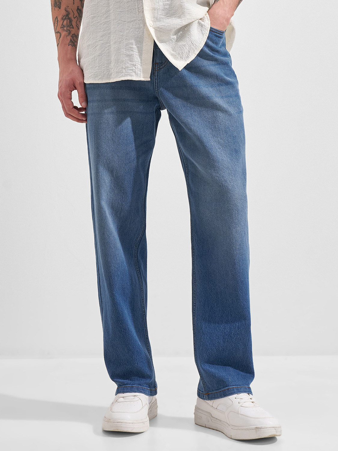 Image of HIGHLANDER Men Straight Fit Mid Rise Blue Jeans