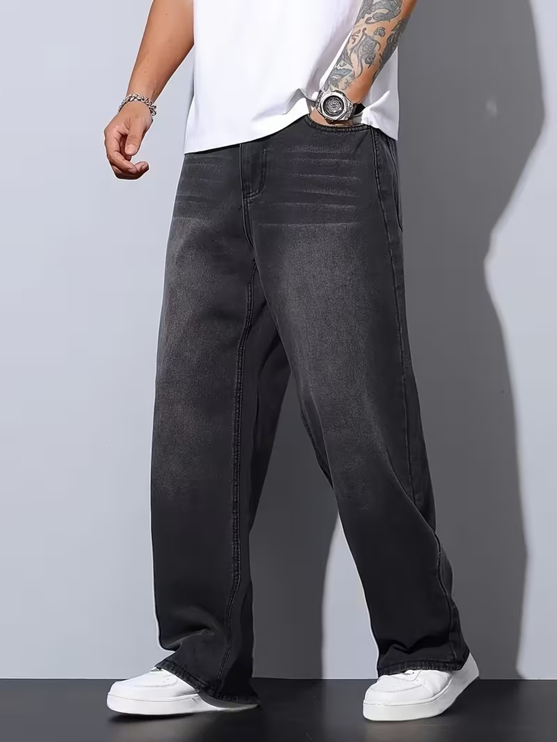 Image of DENIM4MEN Straight Fit Men Grey Jeans