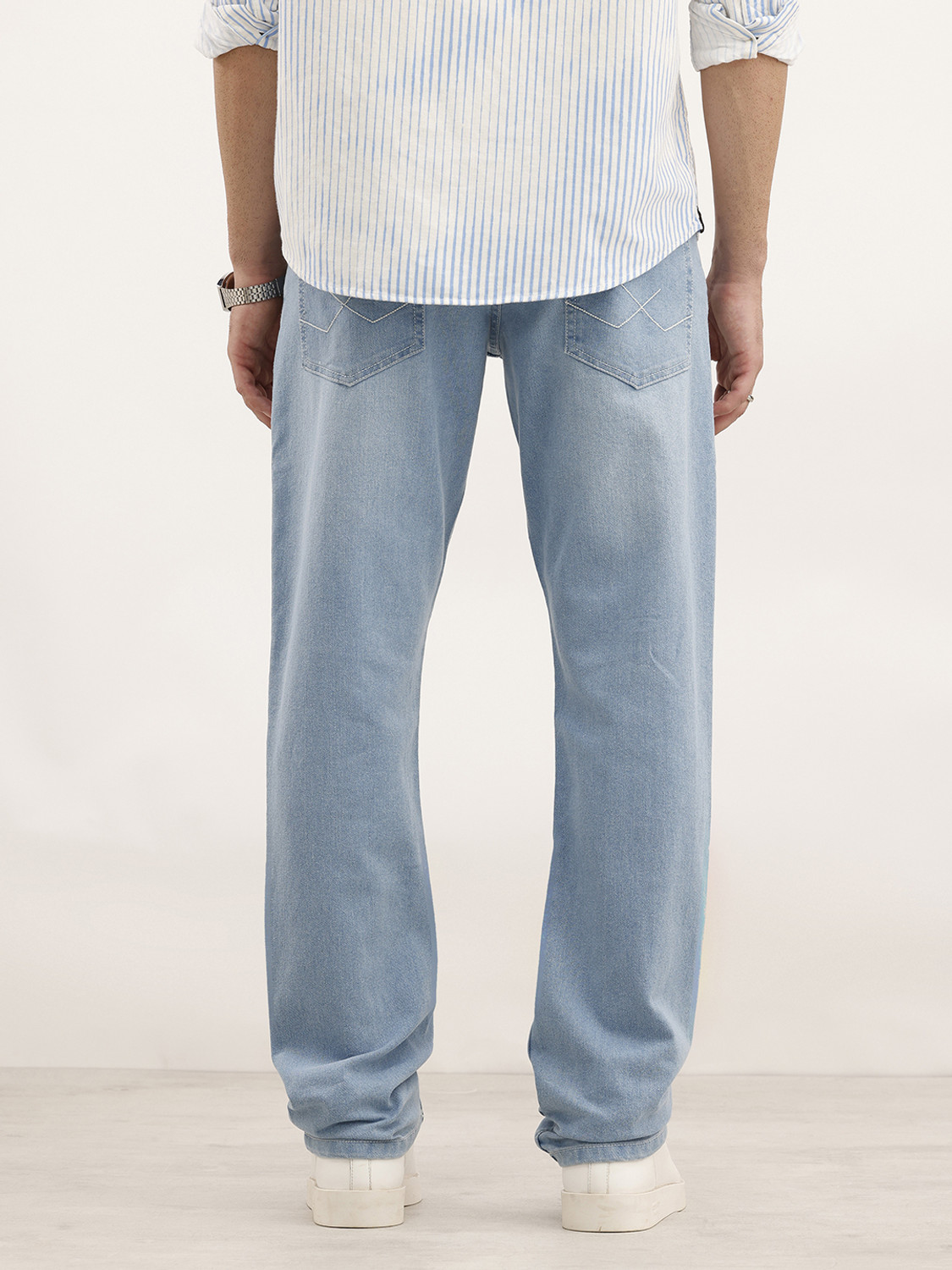 Image of WROGN Men Straight Fit Mid Rise Blue Jeans