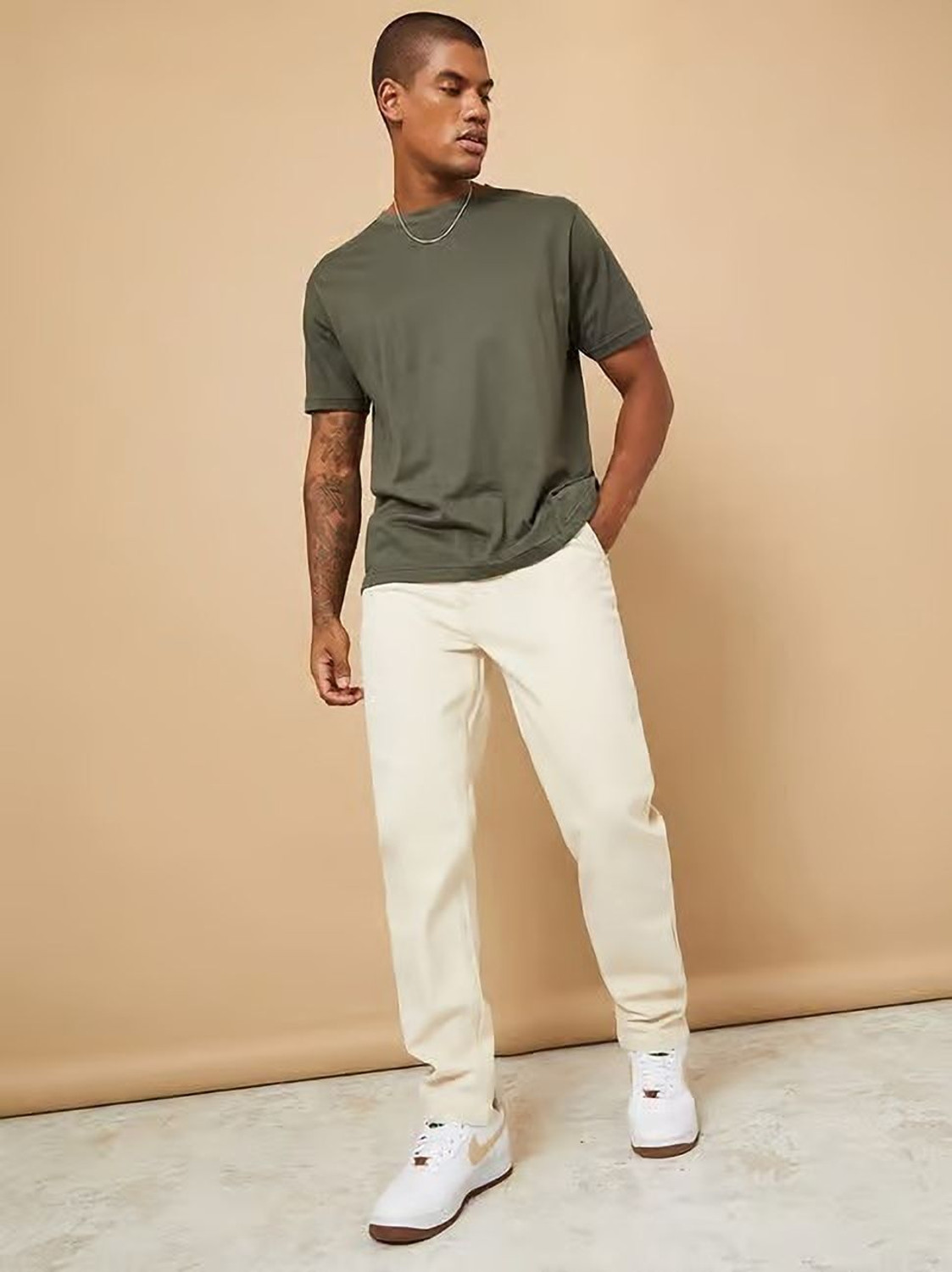 Image of PERISFASHION Relaxed Fit Men Beige Jeans