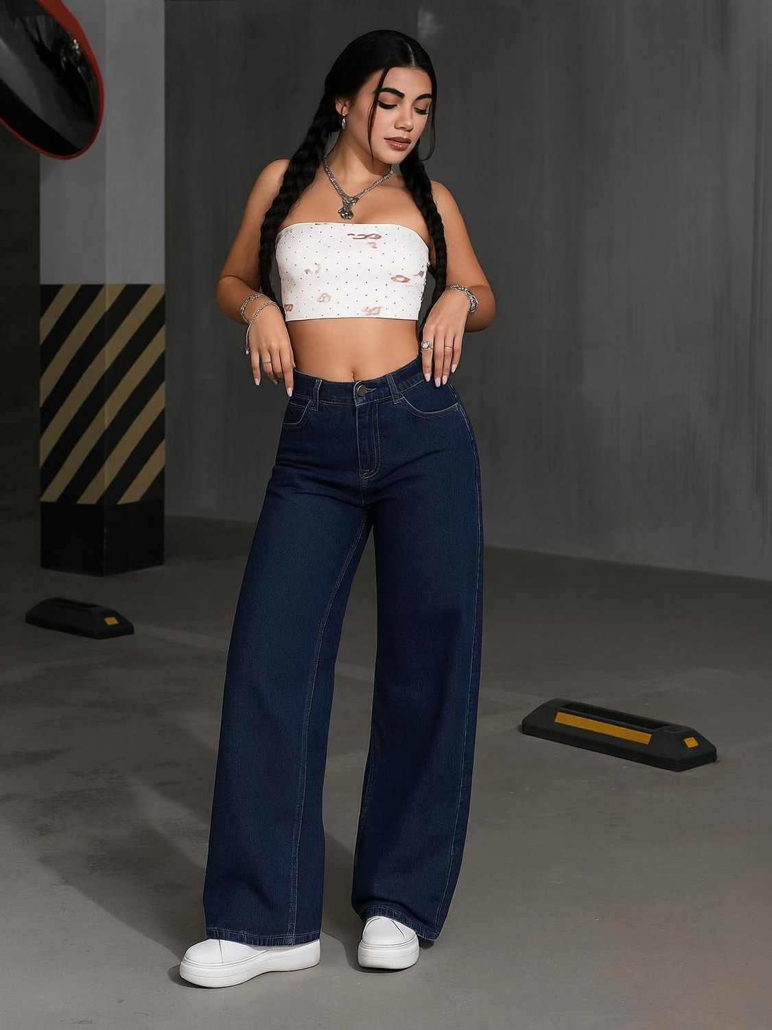 Image of KASHIAN Loose Fit Women Dark Blue Jeans