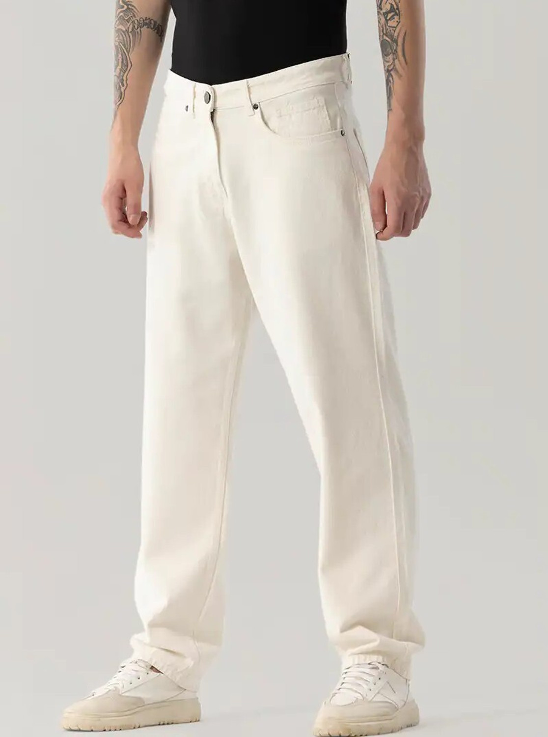 Image of DENIM LOOK Straight Fit Men White Jeans