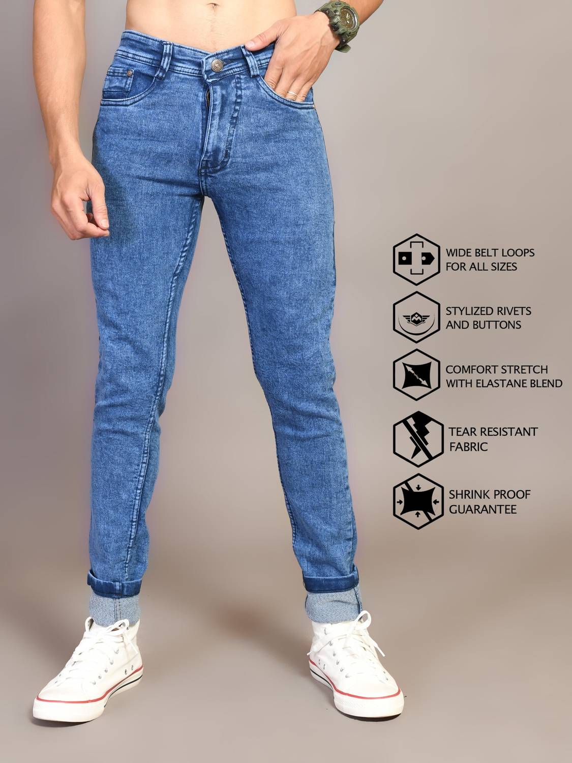 RASSO Men Slim Mid Rise Light Blue Jeans