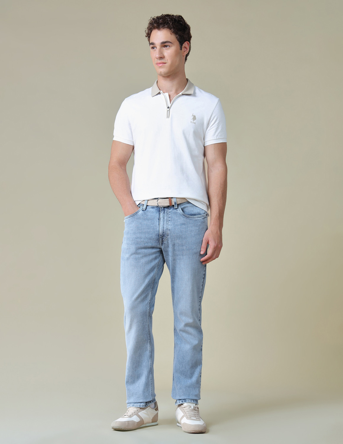 Image of U.S. Polo Assn. Denim Co. Men Straight Fit Mid Rise Blue Jeans
