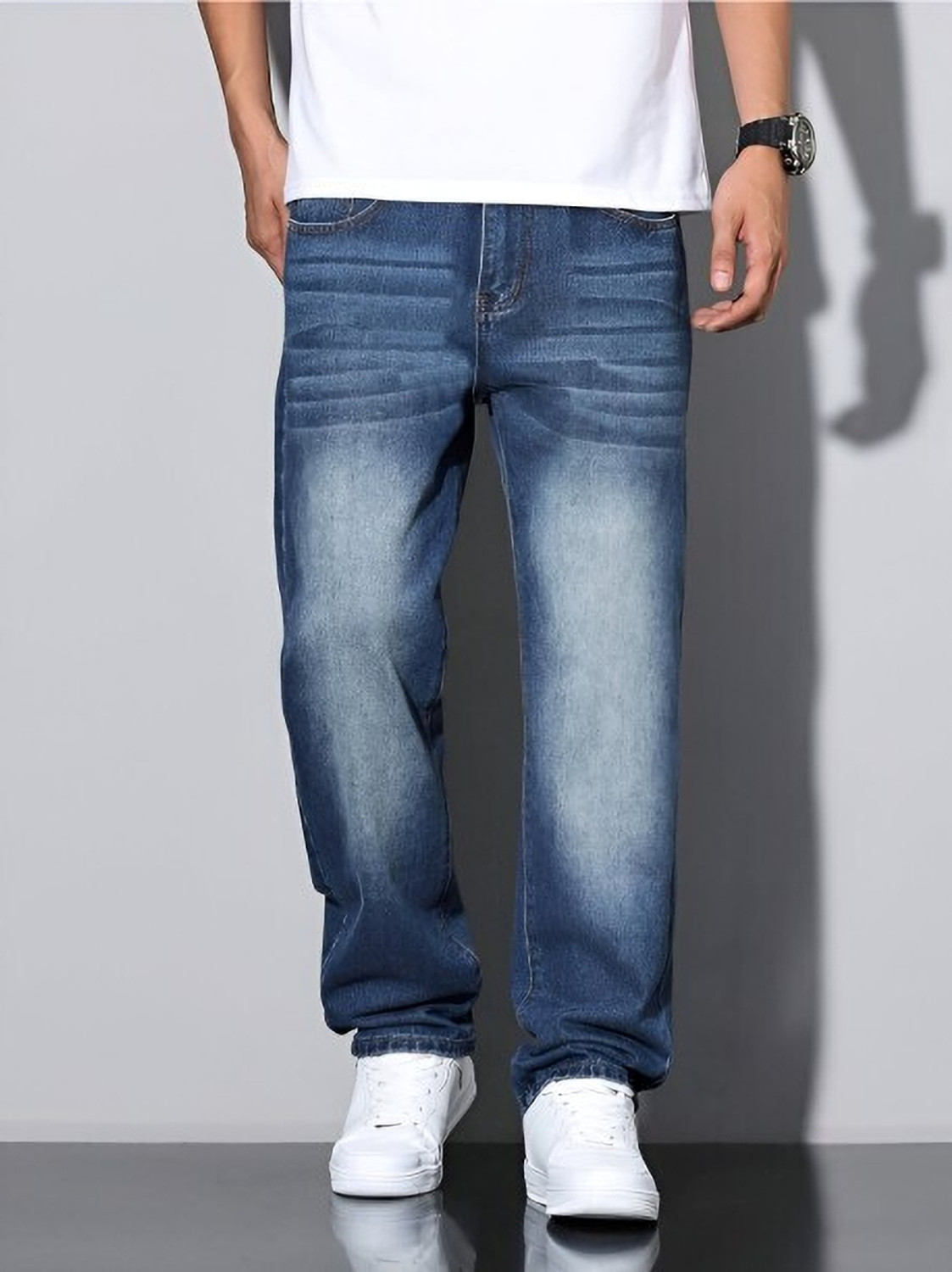 Image of Rend Loose Fit Men Blue, Grey Jeans
