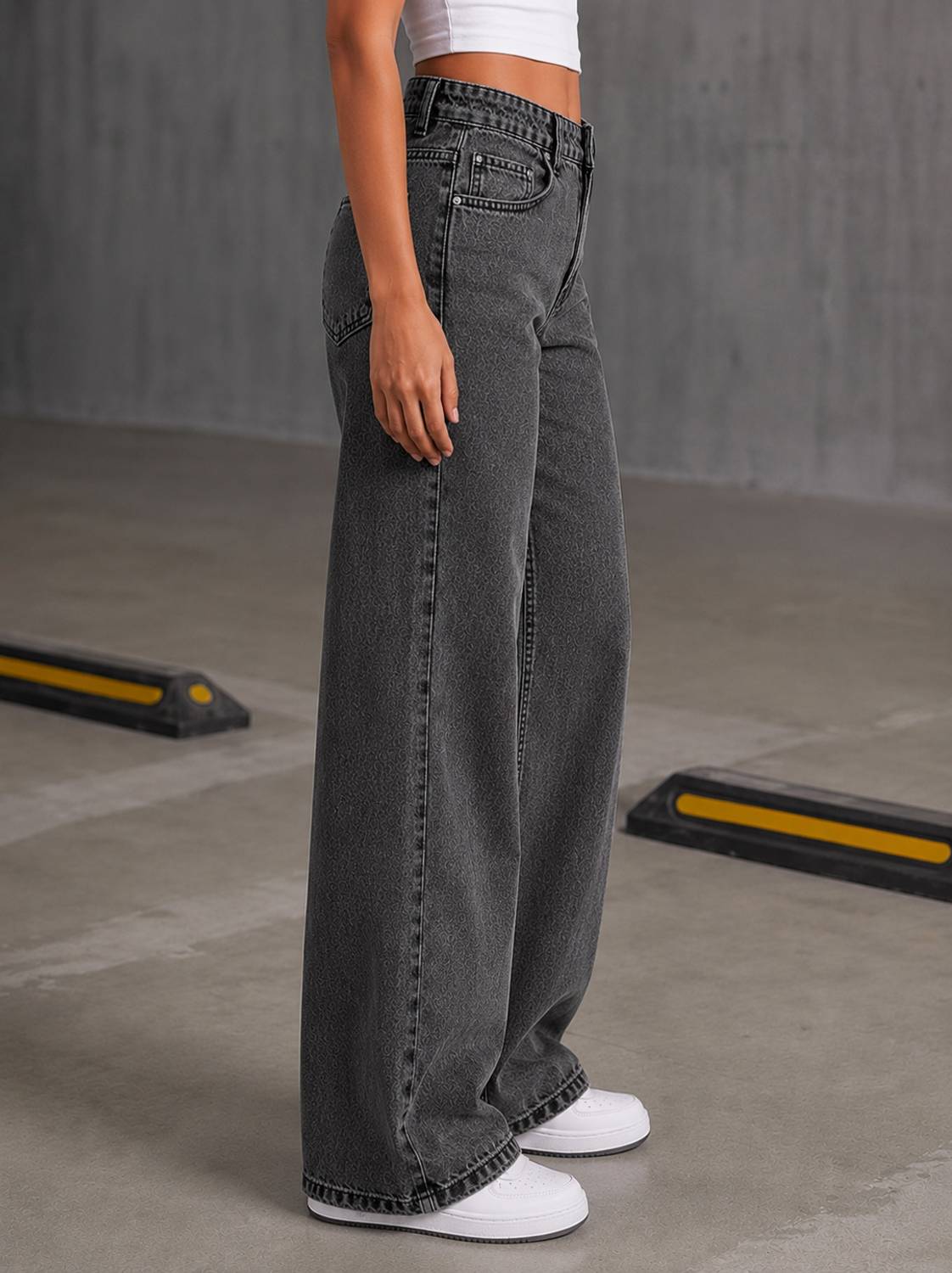 WOMANLACE Wide Leg Dark Grey Jeans - Image 3