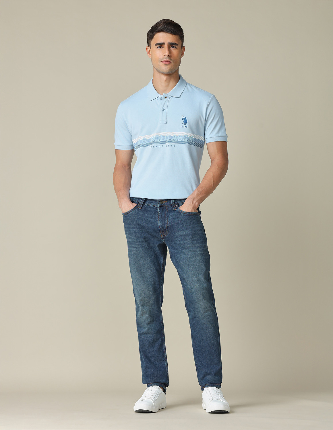 Image of U.S. Polo Assn. Denim Co. Tapered Fit Men Blue Jeans