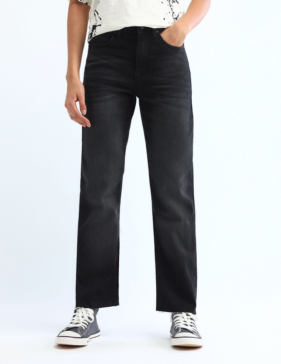 Image of FLYING MACHINE Straight Fit Women Black Jeans