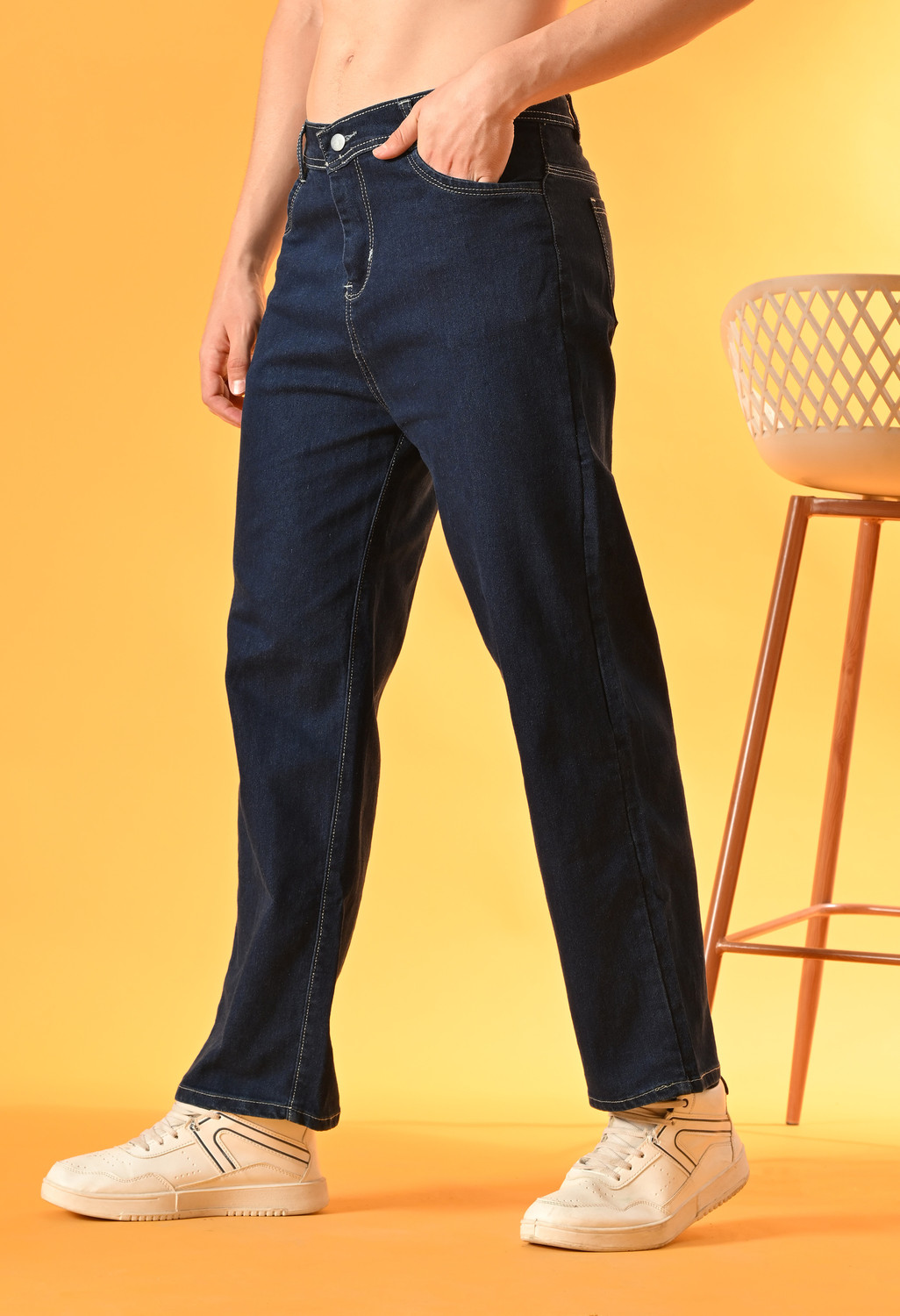 Image of Nalaka Relaxed Fit Men Dark Blue Jeans