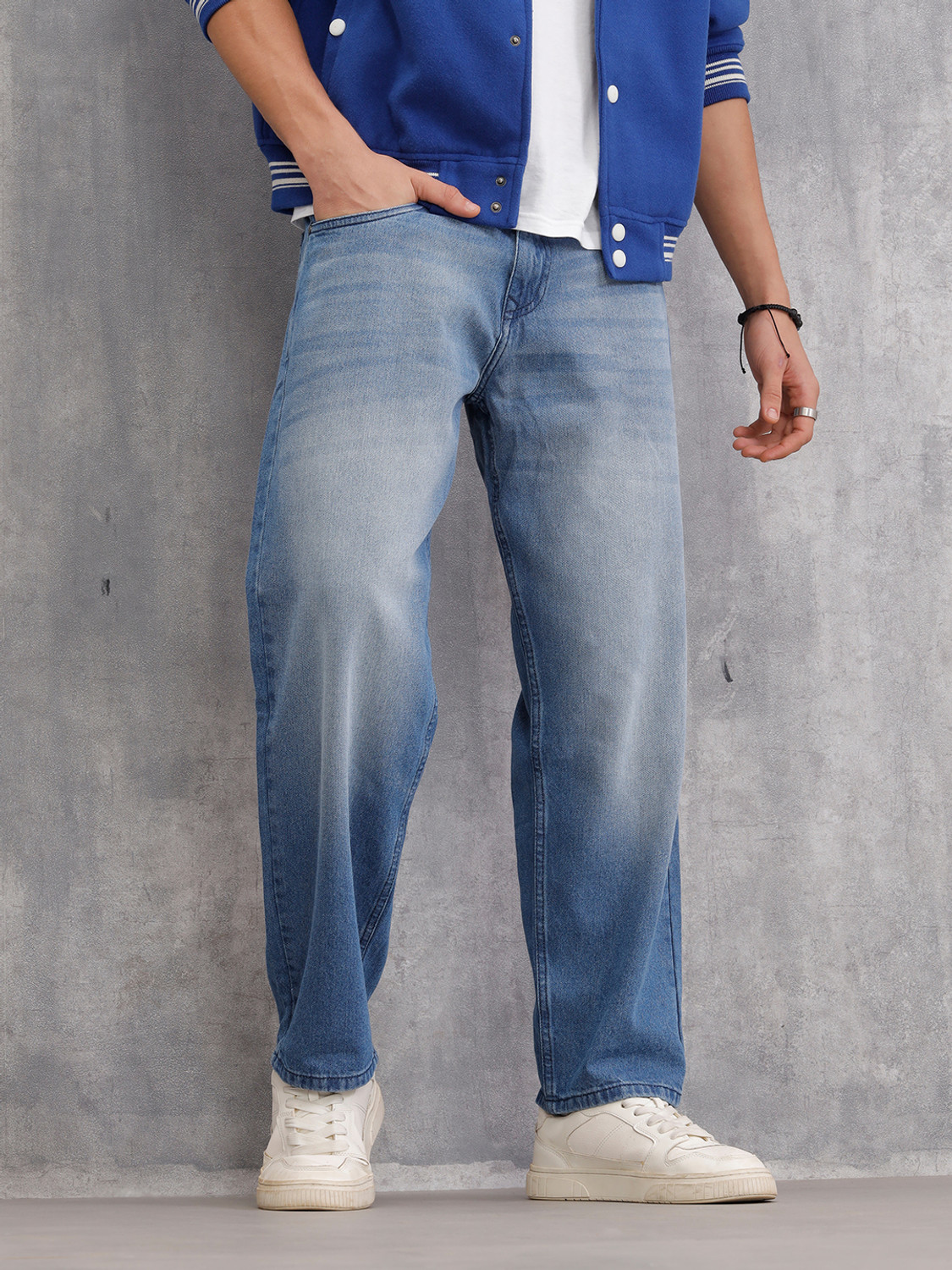 Image of WROGN Loose Fit Men Blue Jeans