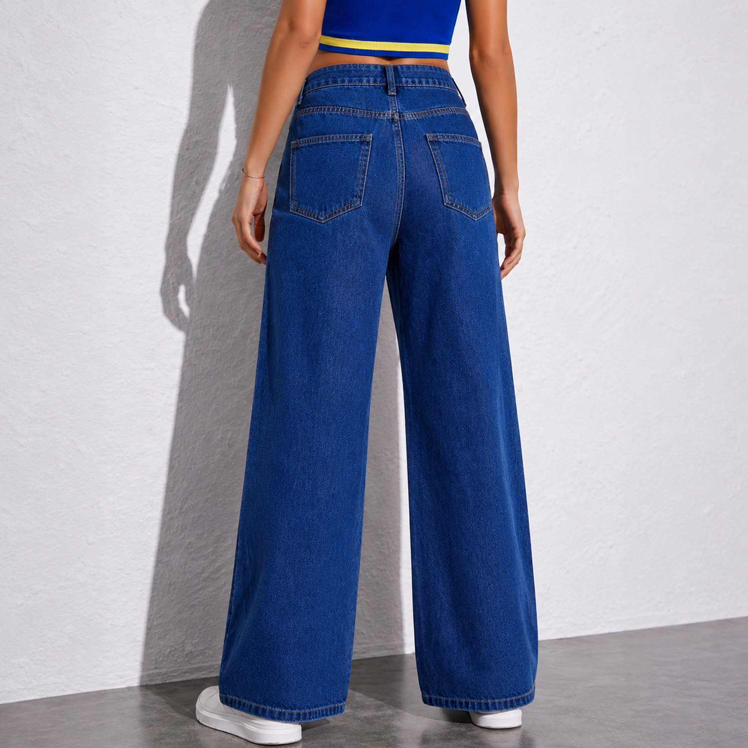 Image of ALLSTUFFHUB Wide Leg Women Dark Blue Jeans