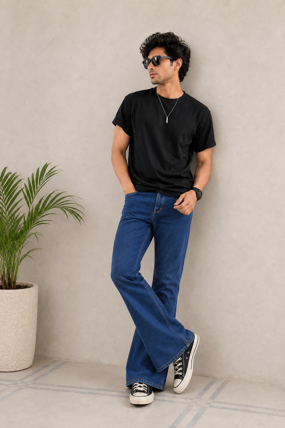 Image of LA HOMMI Boot-Leg Men Dark Blue Jeans