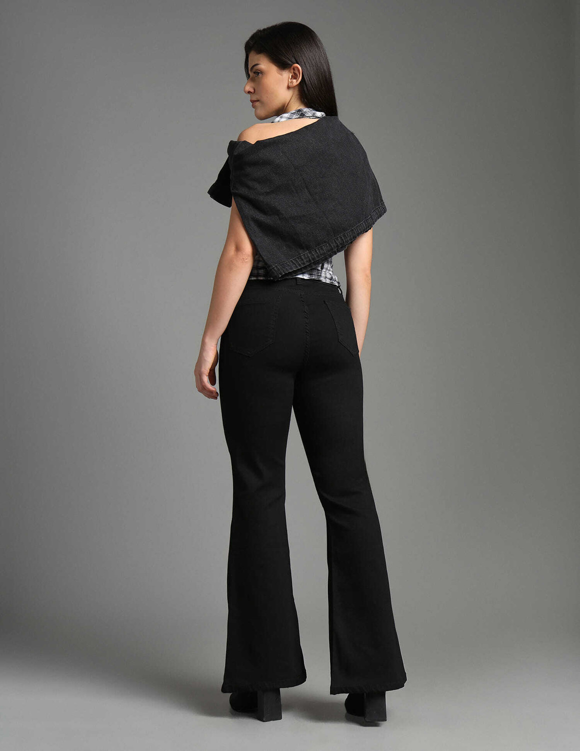 Image of FLYING MACHINE Women Flared High Rise Black Jeans